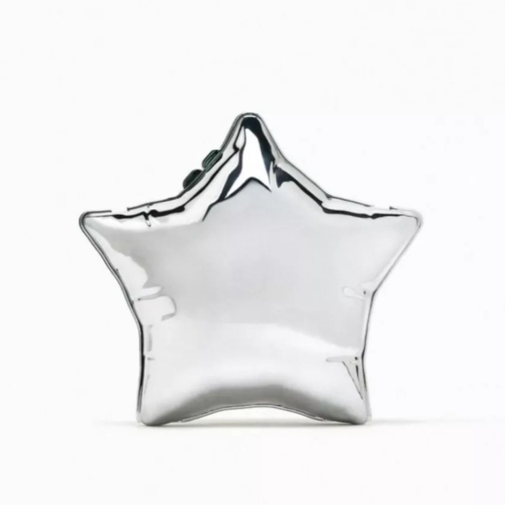NWT Zara METALLIC SILVER BALLOON STAR SHAPED BOX CLUTCH crossbody PURSE NEW - Picture 16 of 16